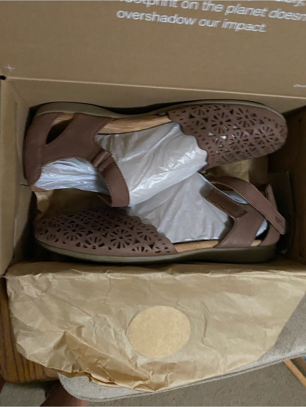 Earth Origins Brown Laser-Cut Ankle Strap Flats - Picture 7 of 7